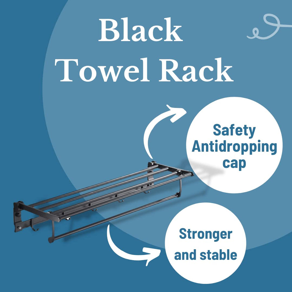 Exotic Series Black Towel Rack /Stainless Steel Towel Holder 40 cm with Hooks-Bathroom Accessories Set of one