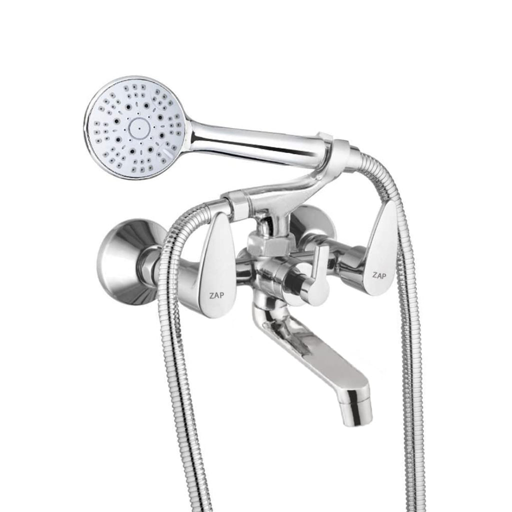 Brezza High Grade Brass 2 in 1 Wall Mixer With Crutch & Multi Flow Hand Shower With 1.5 Meter Flexible Tube (Chrome) (Deluxe)