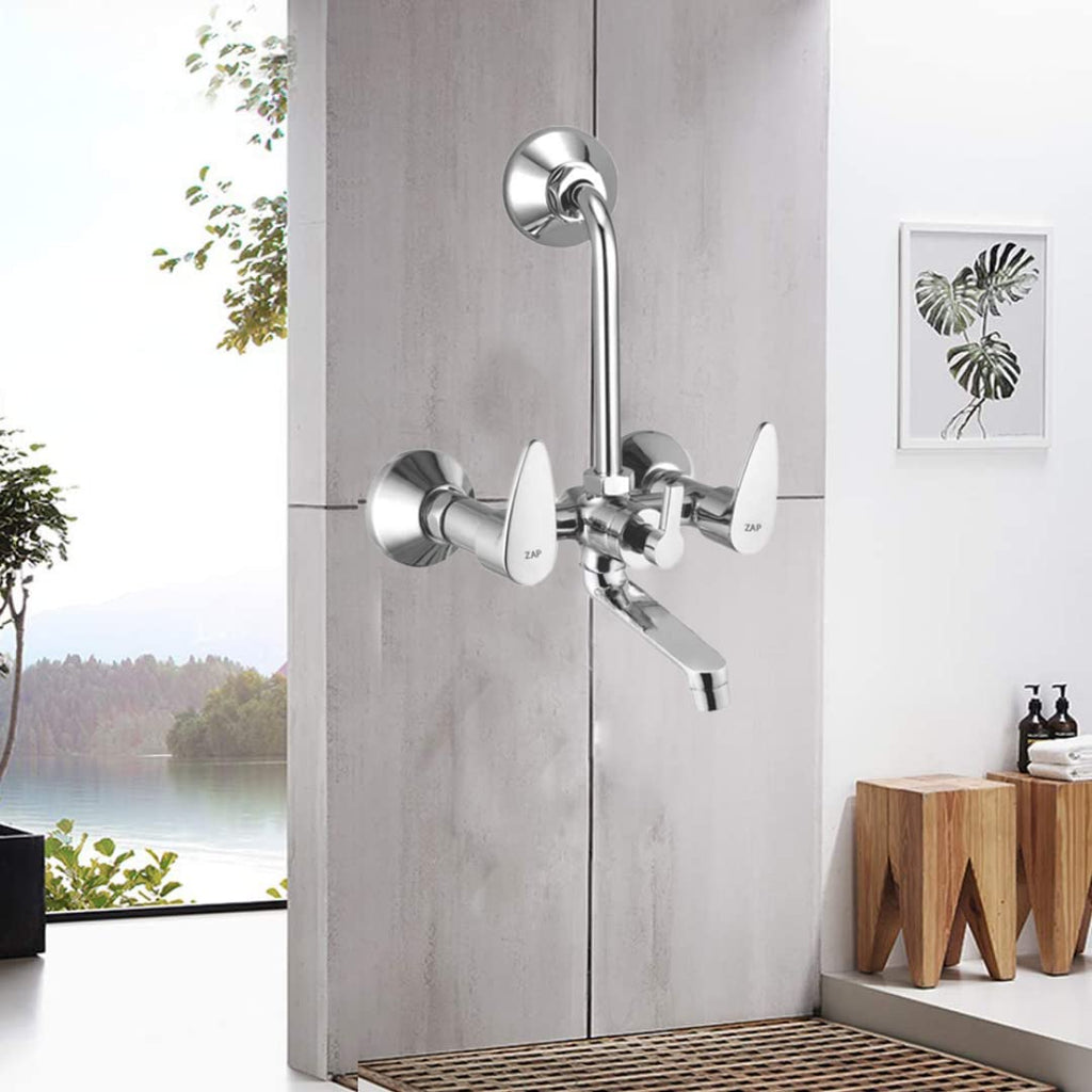 Brezza High Grade Brass 2 in 1 Wall Mixer With Crutch & Multi Flow Hand Shower With 1.5 Meter Flexible Tube (Chrome) (Deluxe)