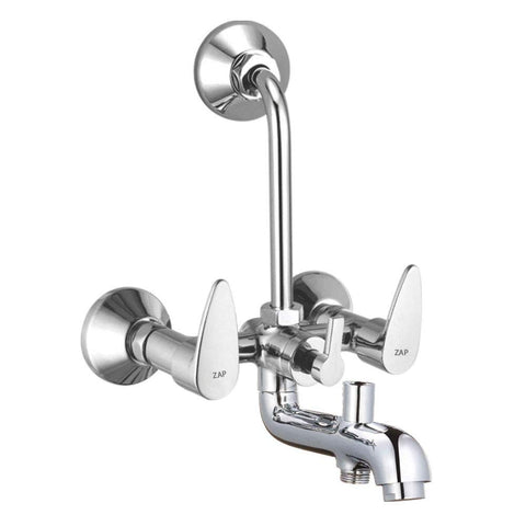 Brezza Series 100% High Grade Brass 3 in 1 Wall Mixer With Provision For Over Head Shower and 125mm Long Bend Pipe (Chrome)