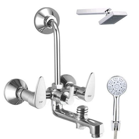 Breeza Series 100% High Grade Brass 3 in 1 Wall Mixer with Crutch & Multi Flow Hand Shower with 1.5 Meter Flexible Tube (Chrome) (Deluxe)