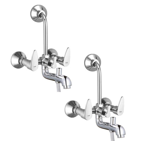 Breeza 100% High Grade Full Brass Chrome Plated Wall Mixer With Provision For Over Head Shower and Long Bend Pipe For Bathroom Combo (Pack of 2)