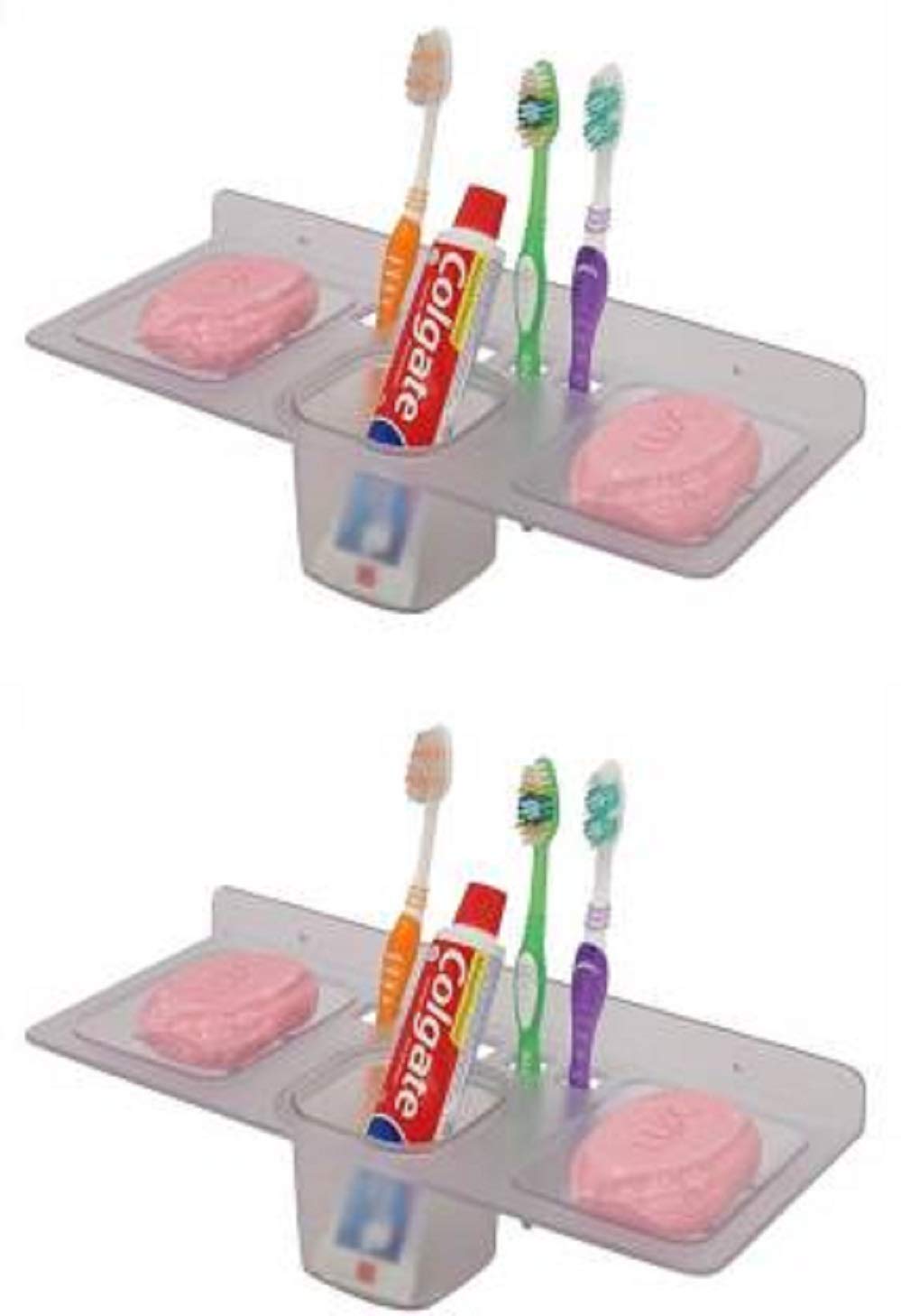 Deluxe Series 2 Pieces Transparent Plastic Unbreakable Soap Dish Tooth Brush Paste Holder Home Acrylic Bathroom Faucets Accessories 4 in 1 (Transparent)