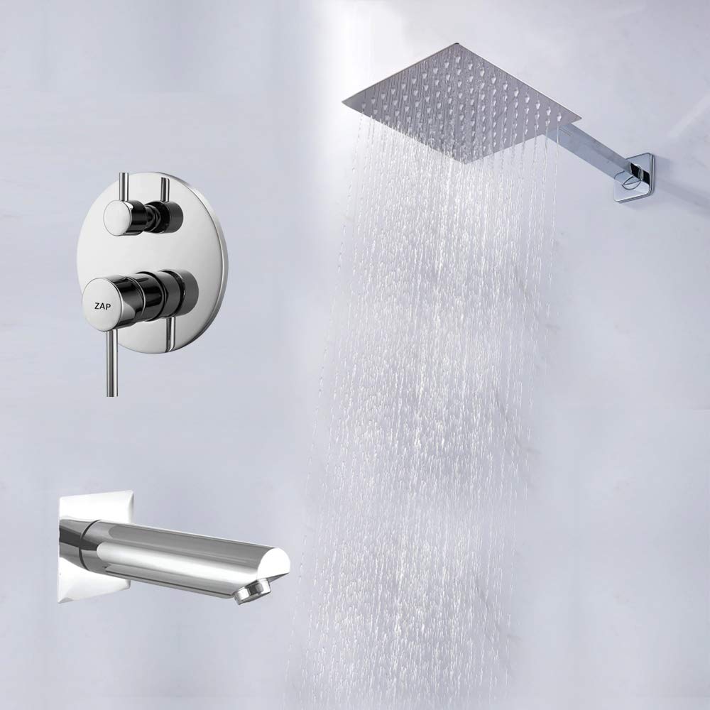 ZXR14140 Brass, Concealed Circular Body Diverter Full Set with Overhead Shower and Bath Tub Spout (Chrome)
