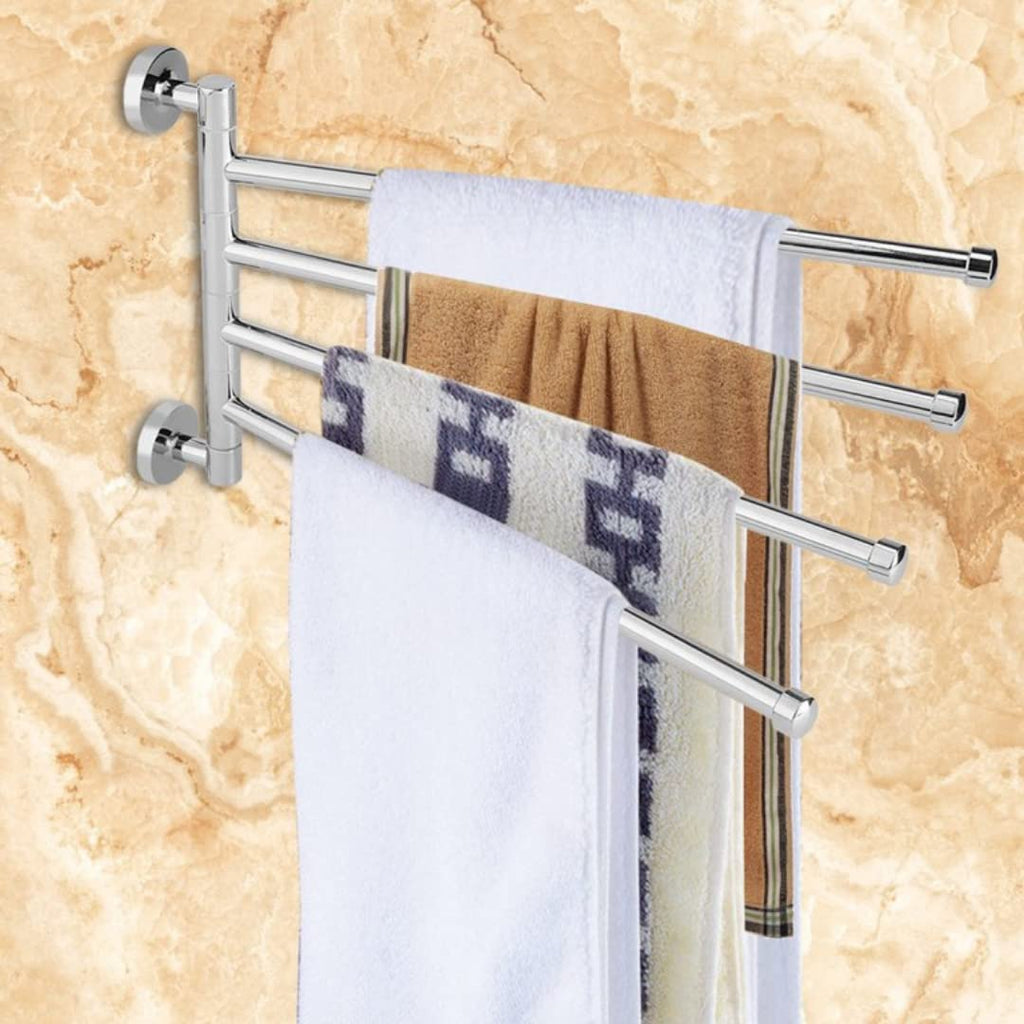 SStainless Steel Swivel Towel Rack for Bathroom Swivel 4-arm Bathroom Swing Hangers for Bathroom/Towel Hanger (Four Arm, Stainless Steel)