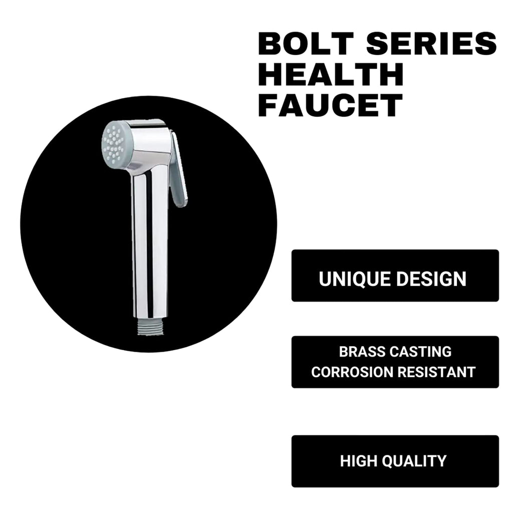 Bolt Series Hand Held Shower High Pressure Chrome Universal Wand Shower Heads ABS & Chrome Finish With Hose Pipe & Wall Bracket