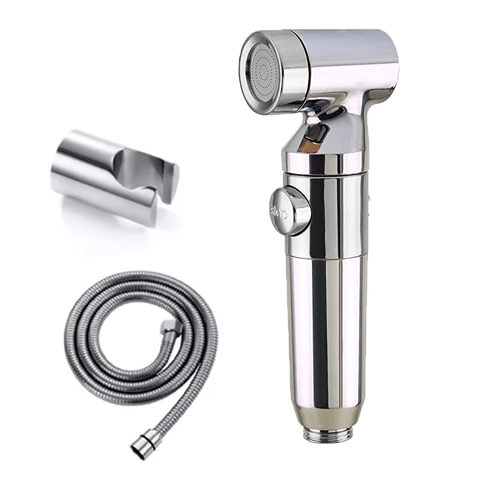 Ultra ZX1034 Health Faucet Handheld Toilet Jet Spray with 1.5 m Stainless Steel Tube and Wall Hook-Chrome Finish Bidet with Hose and Holder/Clutch Set (Chrome)