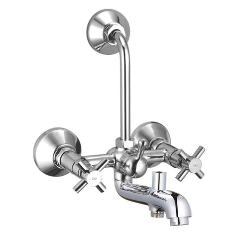 Caster Series 100% High Grade Brass 3 in 1 Wall Mixer With Provision For Over Head Shower and 125mm Long Bend Pipe (Chrome)