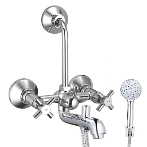 Caster Series 100% High Grade Brass 3 in 1 Wall Mixer with Shower Head & Crutch - Multi Flow Hand Shower with 1.5 Meter Flexible Tube (Chrome)