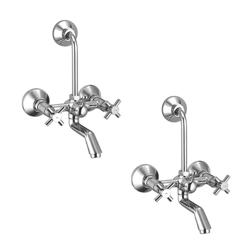 Caster 100% High Grade Full Brass Chrome Plated Wall Mixer With Provision For Over Head Shower and Long Bend Pipe For Bathroom Combo (Pack of 2)