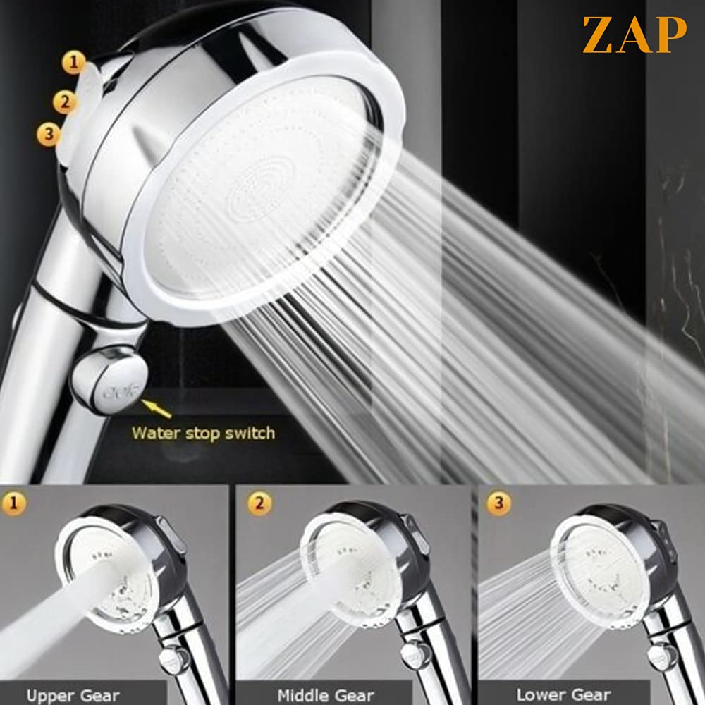 Exotic Series Handheld Shower set High Pressure With ON/OFF Pause Switch & 3 Spray Setting Showerhead (Chrome)