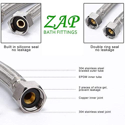 ZX2065 24-inch, 304 Grade Stainless Steel Connection Pipe, (2 PEC. Set), Grey (18 Inch)