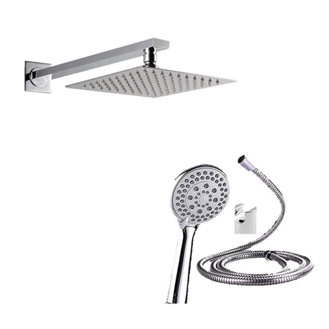 COMBO OF Hexa Ultra Square High Grade 304 SS Polished Overhead Shower and ABS Silicon Hand Shower with Flexible Hose Pipe and Wall Hook