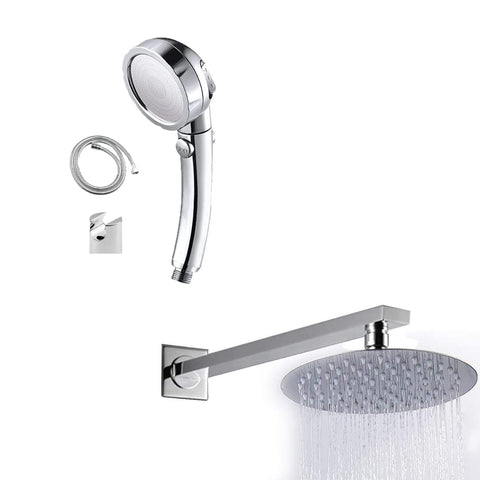 COMBO OF Hexa Ultra High Grade 304 SS Polished Circular Overhead Shower and Exotic Series Handheld Shower with Flexible Hose Pipe and Wall Hook