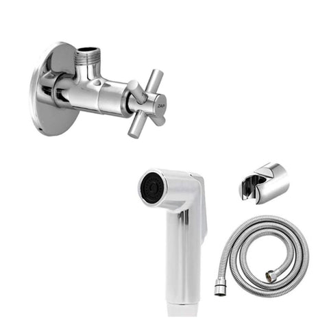 Bathroom Combo of Angle Valve Corna and Nexa ABS Health Faucet with Stainless Steel and Wall Hook for Bathroom