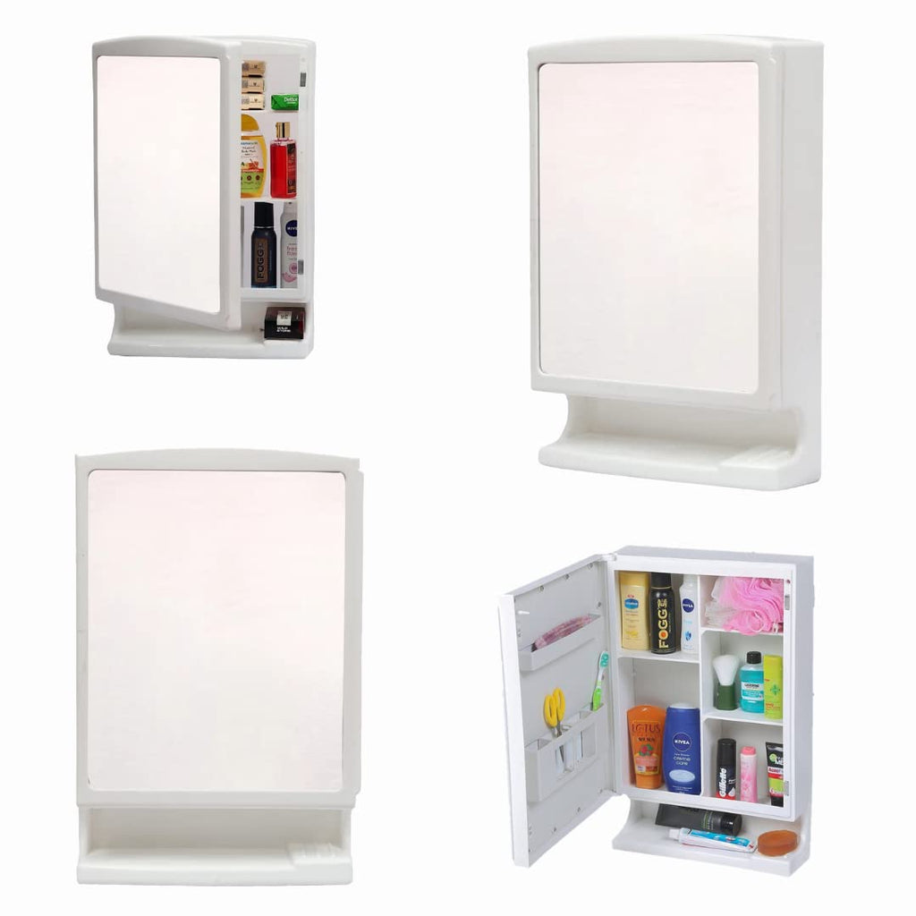 Plastic Bathroom Mirror Cabinet Shelves Premium Rich Look with Mirror - White Bathroom Accessories