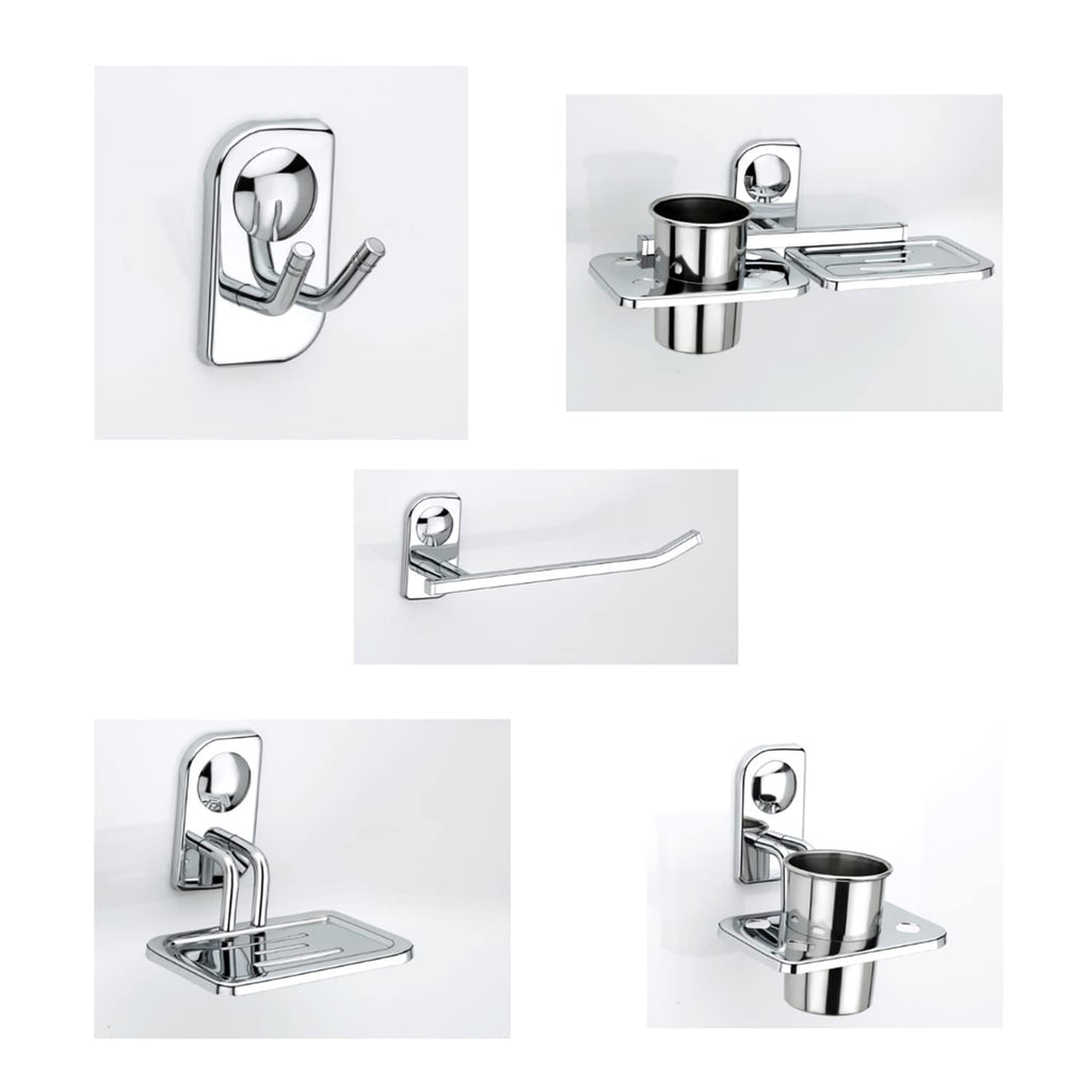 Combo of Platinum Series Soap Holder, Double Hook, Towel Ring, Soap Holder & Toothbrush Stand, Toothpaste Holder for Bathroom