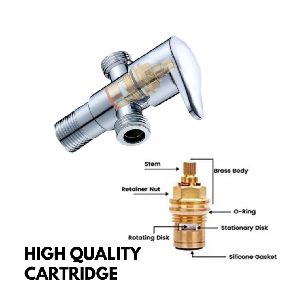 Cube Series High Grade Brass 2 Way Angle Valve Chrome Finish 2 in 1 Angle Valve for Pipe Connection for Bathroom/Kitchen with Wall Flange- Quarter Turn Heavy Fitting Chrome Finish
