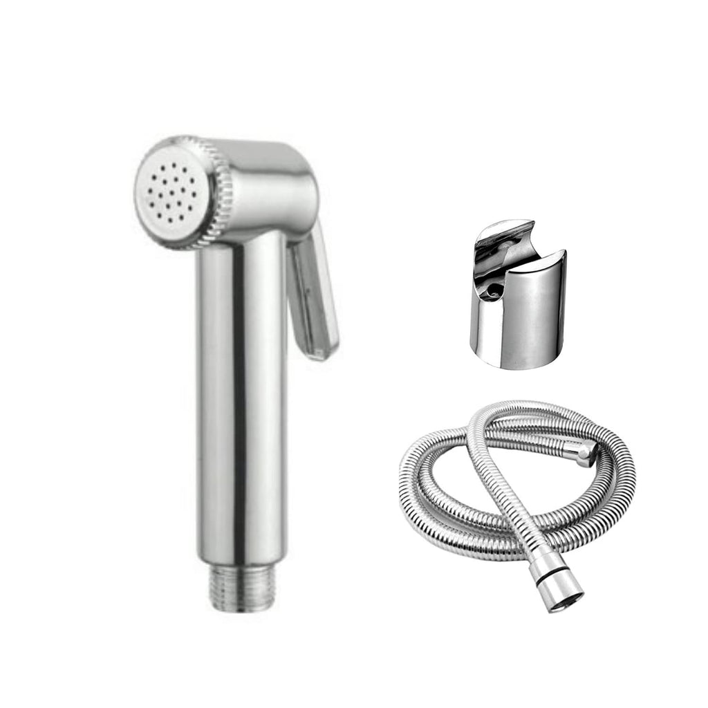 Deluxe ABS Health Faucet Handheld Spray with 1.5 m Stainless Steel Tube and Wall Hook-Chrome Finish Bidet with Hose and Holder/Clutch Set
