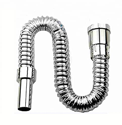 Waste Pipe Chrome Flexible PVC CP Hose Pipe for Bathroom Wash Basin Kitchen Sink Heavy Duty 1 1/4" Drain Hose/Outlet Tube Connector (1)
