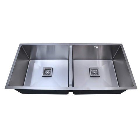 Quite Design Kitchen Sink Double Bowl 45*20 Chrome Thick Rubber Padding R Angle Design Easy Filter Smooth Drainage