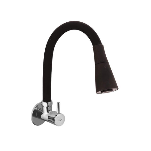 FX19002 High Grade Brass Kitchen Sink Tap with Black 6.5 Inch Flexible Silicone Swivel Spout, Black & Chrome (Dual Flow)