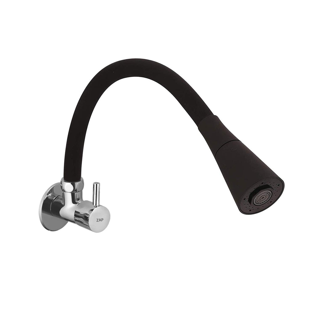FX19002 High Grade Brass Kitchen Sink Tap with Black 6.5 Inch Flexible Silicone Swivel Spout, Black & Chrome (Dual Flow)