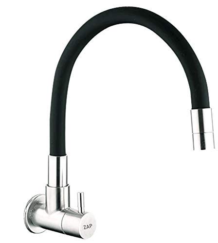 Pluto Brass Sink Cock for Kitchen - with Silicon Flexible Spout Wall Mounted and Chrome Plated Finish Fittings (Pluto)