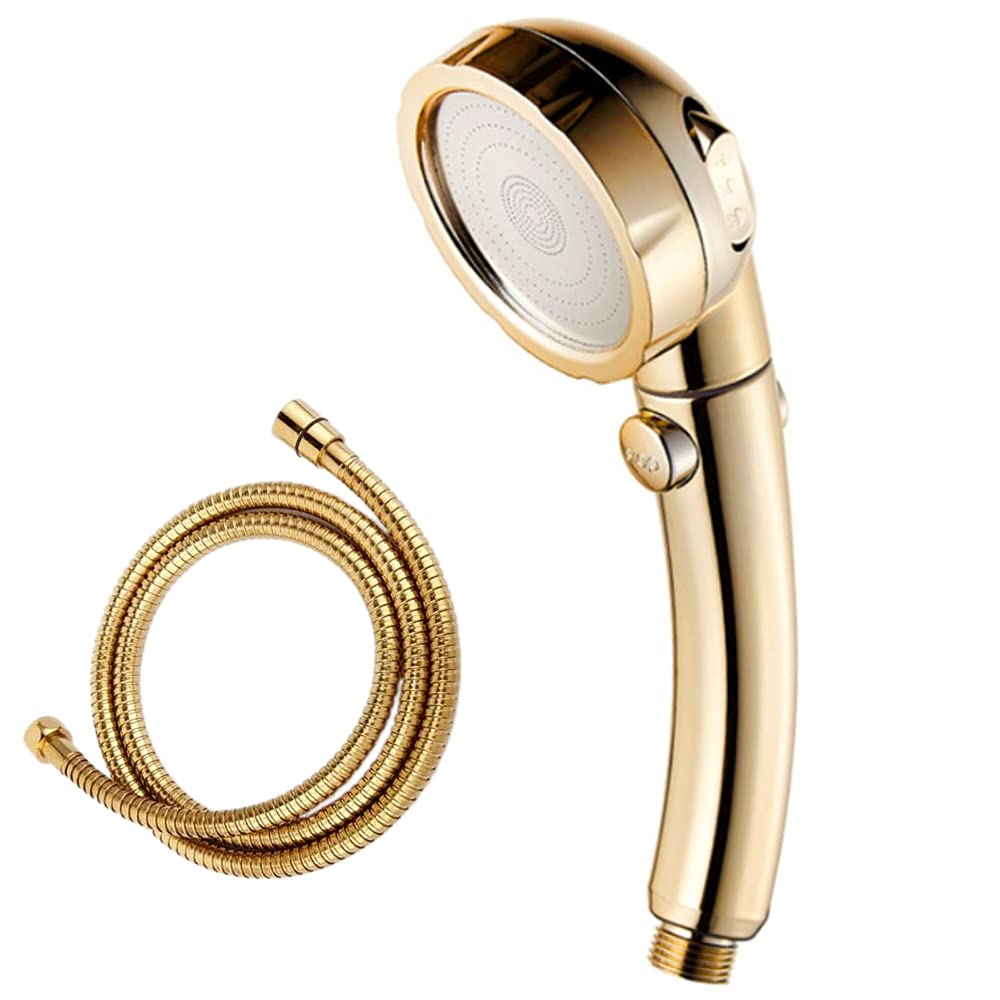 Exotic Handheld Shower set High Pressure Detachable Shower Head with Hand Spray & ON/OFF Pause Switch & 3 Spray Setting Showerhead with 1.5m Long Hose & Shower Stand wall Mounted (Gold)