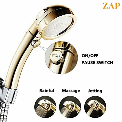 Exotic Handheld Shower set High Pressure Detachable Shower Head with Hand Spray & ON/OFF Pause Switch & 3 Spray Setting Showerhead with 1.5m Long Hose & Shower Stand wall Mounted (Gold)