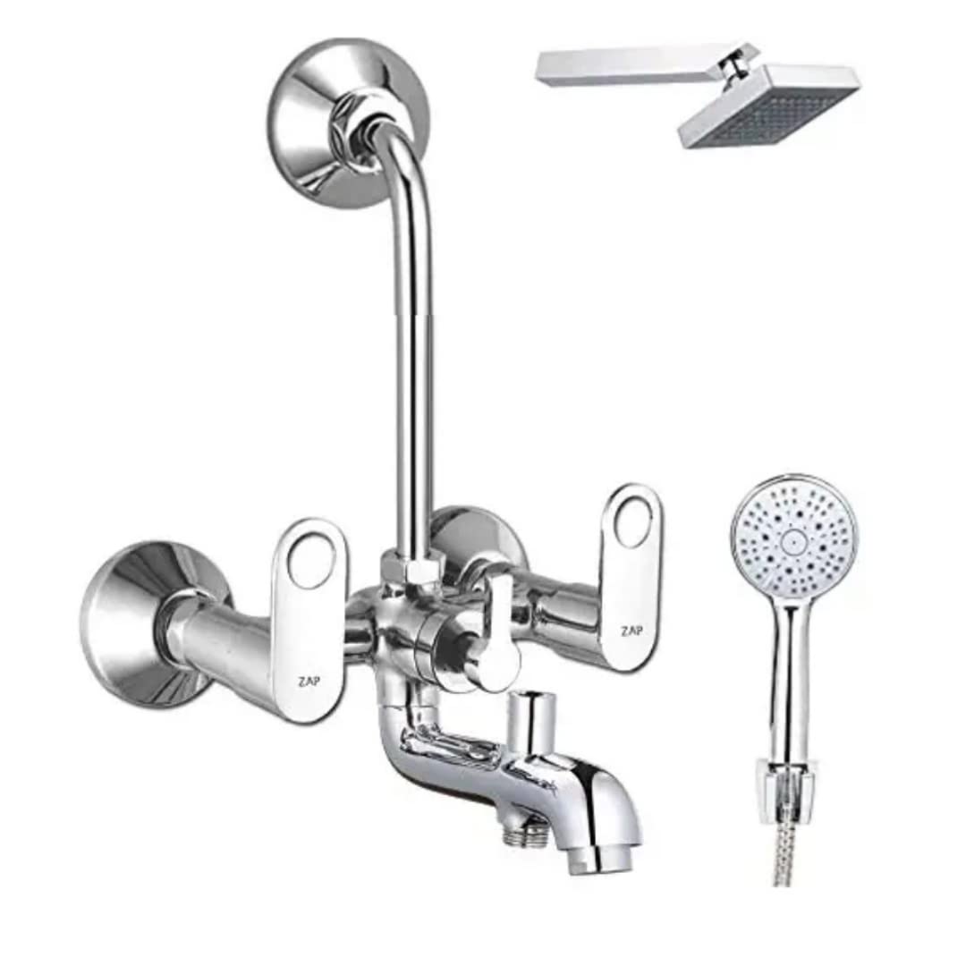 Geo Series 100% High Grade Brass 3 in 1 Wall Mixer with Head Shower & Multi Flow Hand Shower with 1.5 Meter Flexible Tube (Chrome)
