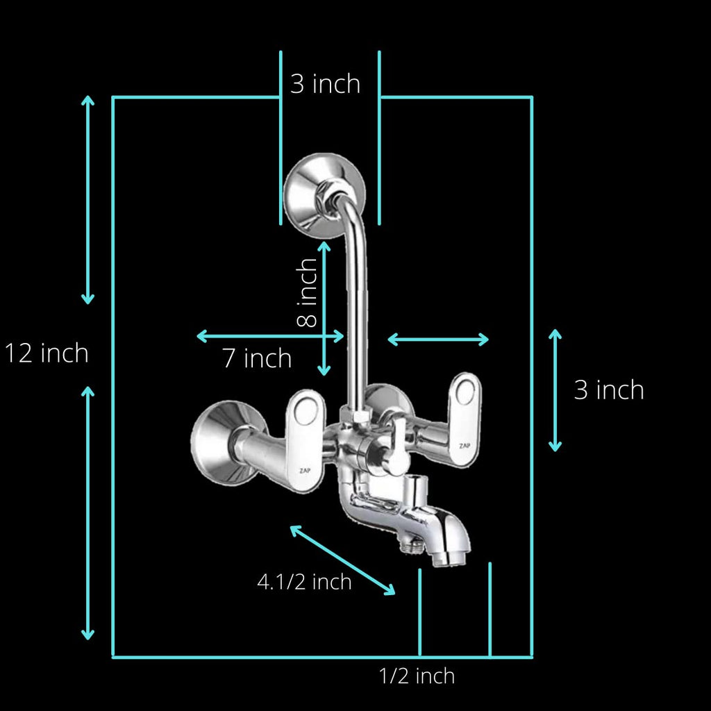 Geo Series 100% High Grade Brass 3 in 1 Wall Mixer with Head Shower & Multi Flow Hand Shower with 1.5 Meter Flexible Tube (Chrome)
