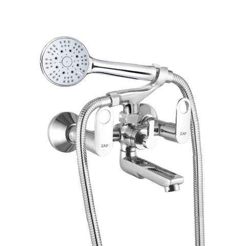 Geo High Grade Brass 2 in 1 Wall Mixer with Crutch & Multi Flow Hand Shower with 1.5 Meter Flexible Tube (Chrome)