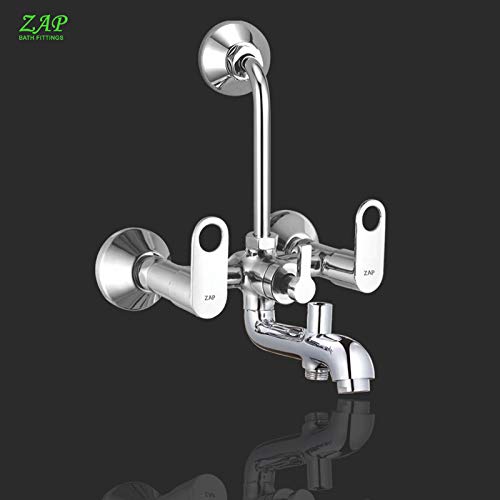 Geo Series 100% Full Brass Wall Mixer with Overhead Shower System Set and 125mm Long Bend Pipe for Bathroom (Chrome Finish)