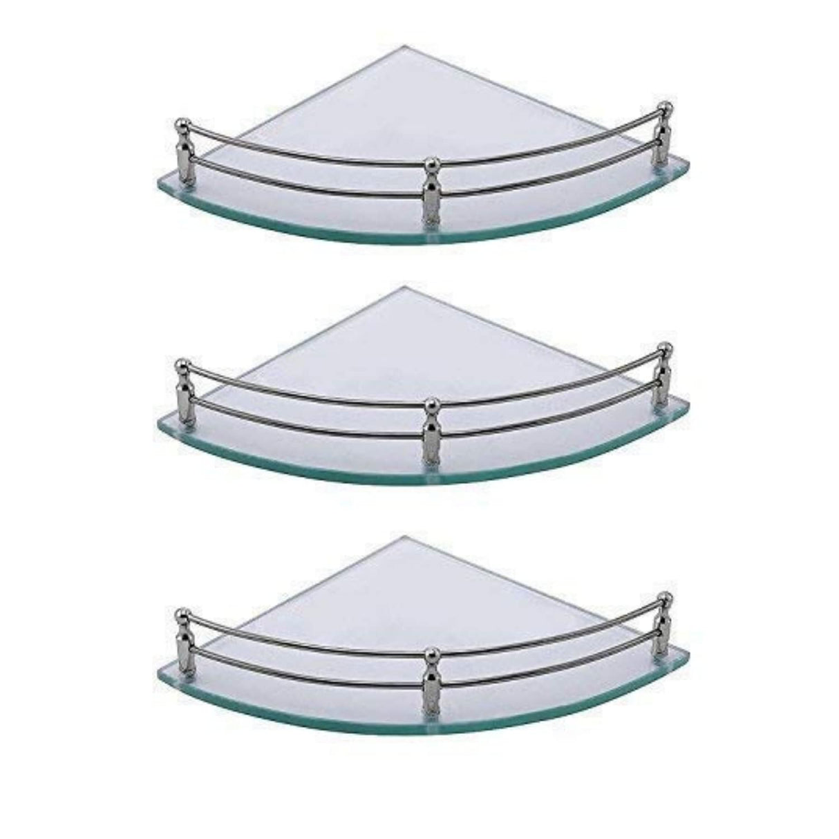 Chrome Wall Mounted Bathroom Corner Shelves with Frosted and Toughen Glass