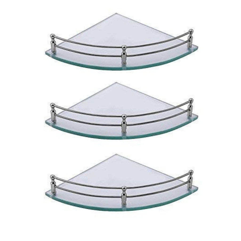 Chrome Wall Mounted Bathroom Corner Shelves with Frosted and Toughen Glass