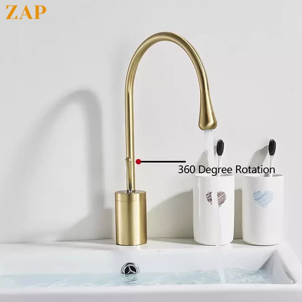 Lavish Series Rust Free Bathroom Single Hole Sink Faucet, Bathroom Faucet | Single Handle for Temperature Control, Utility Sink Faucet (Gold)