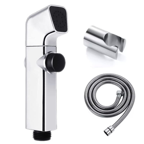 Trigger Sprayer ABS Health Faucet Handheld Spray Chrome Finish Bidet with Button (Faucet Full Set)