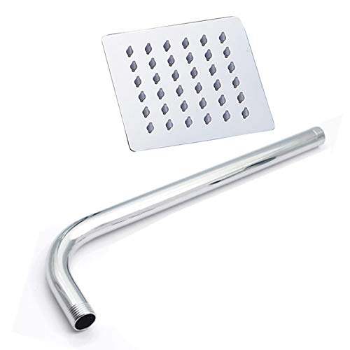 Hexa Ultra Slim 304 Grade Stainless Steel 4 Inch Square Shower Over Head Shower with Arm Combo (18 Inch)