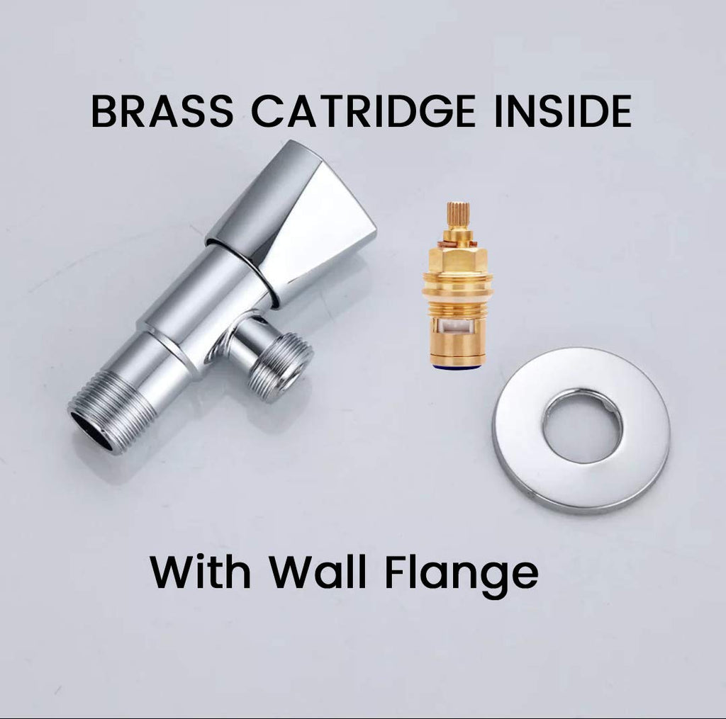 High Grade Brass Angle Cock/Valve of Brass for Bathroom/Kitchen with Wall Flange- Quarter Turn Heavy Fitting Chrome Finish (10, Hexa)