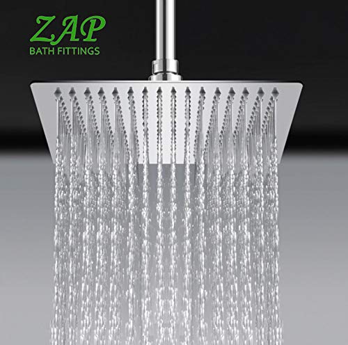 ZAP Hexa Ultra Slim Square 304 Grade Stainless Steel 12 Inch Shower Over Curve Head Shower with Arm Combo (15 Inch)