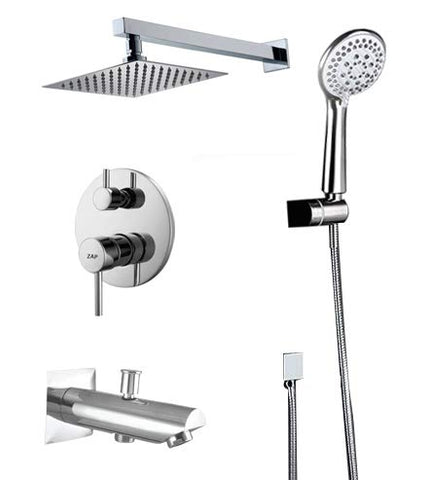 ZXR27240 Brass, Concealed Circular Body Diverter Full Set with Overhead Shower, Hand Shower and Bath Tub Spout (Chrome)