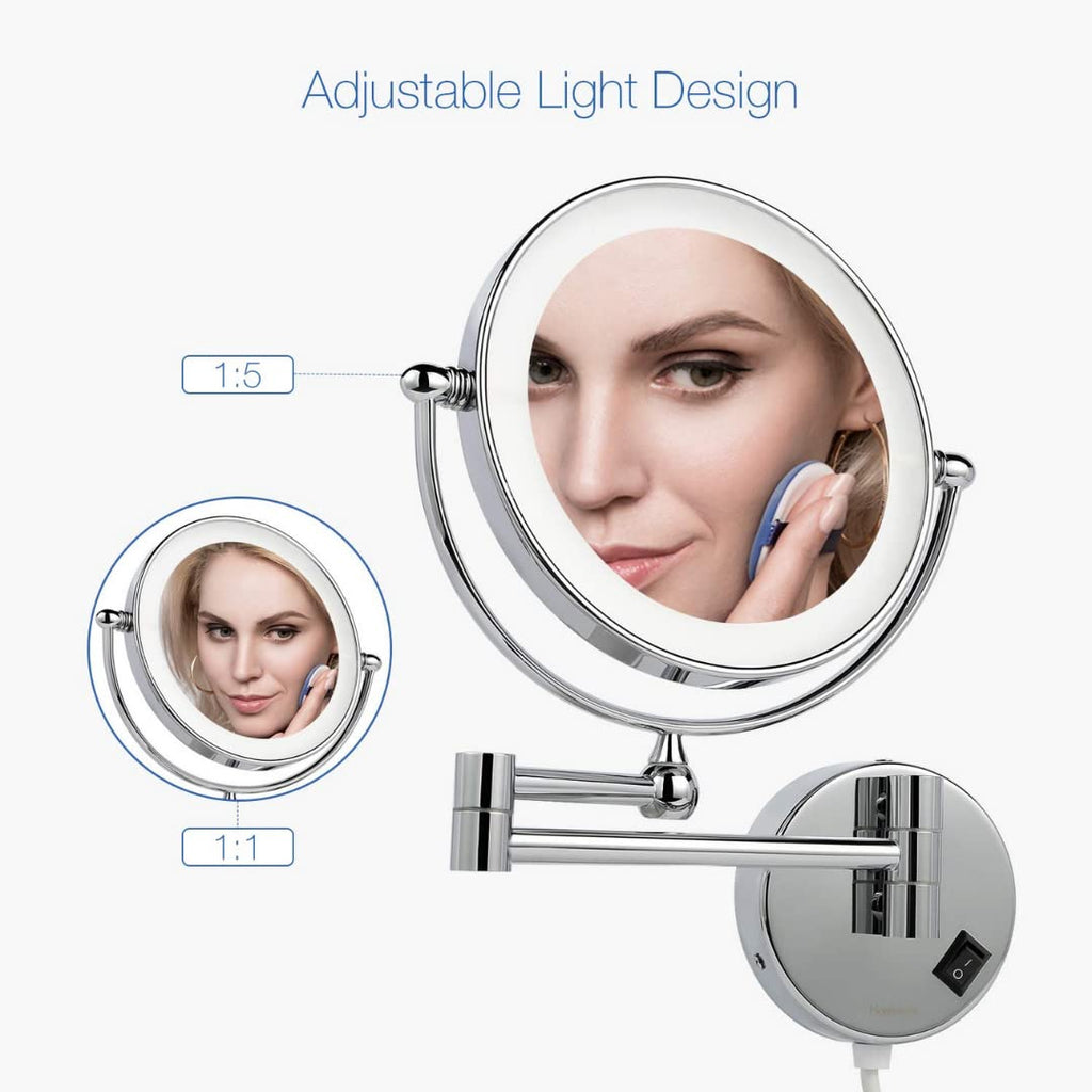 5X LED Magnifying 9 Inch Makeup Mirror | Shaving Mirror | Bathroom Mirror with Wall Bracket with Adjustable Frame