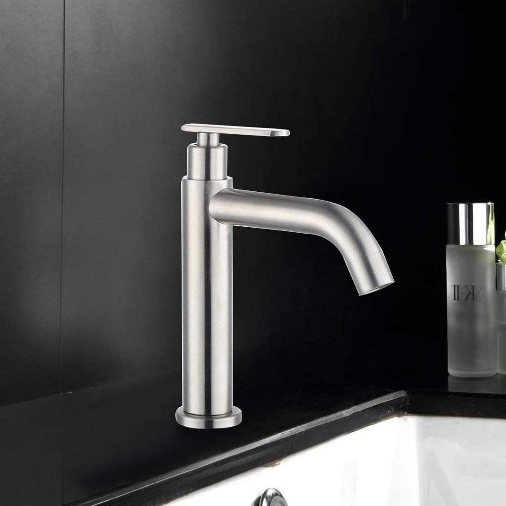 Modern Kitchen Sink Faucet Bathroom Washbasin Stainless Steel Tap Tall Pillar Cock (A)