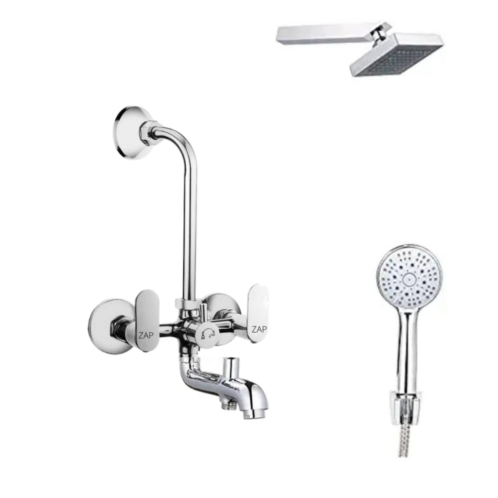 Opel Series 100% High Grade Brass 3 in 1 Wall Mixer with Head Shower & Multi Flow Hand Shower with 1.5 Meter Flexible Tube (Chrome)