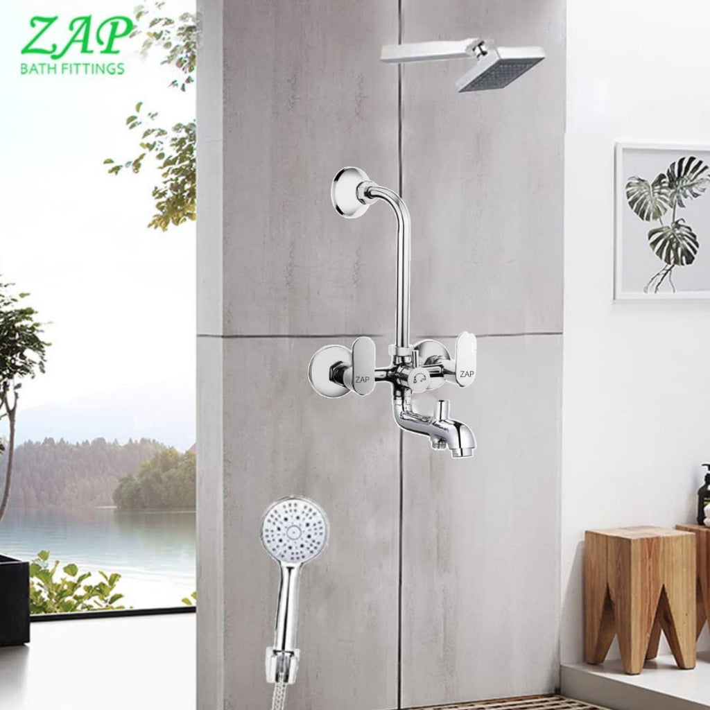 Opel Series 100% High Grade Brass 3 in 1 Wall Mixer with Head Shower & Multi Flow Hand Shower with 1.5 Meter Flexible Tube (Chrome)