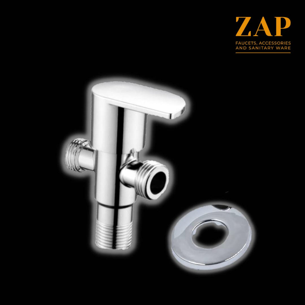 Opel Series High Grade Brass 2 Way Angle Valve Chrome Finish 2 in 1 Angle Valve for Pipe Connection for Bathroom/Kitchen with Wall Flange- Quarter Turn Heavy Fitting Chrome Finish