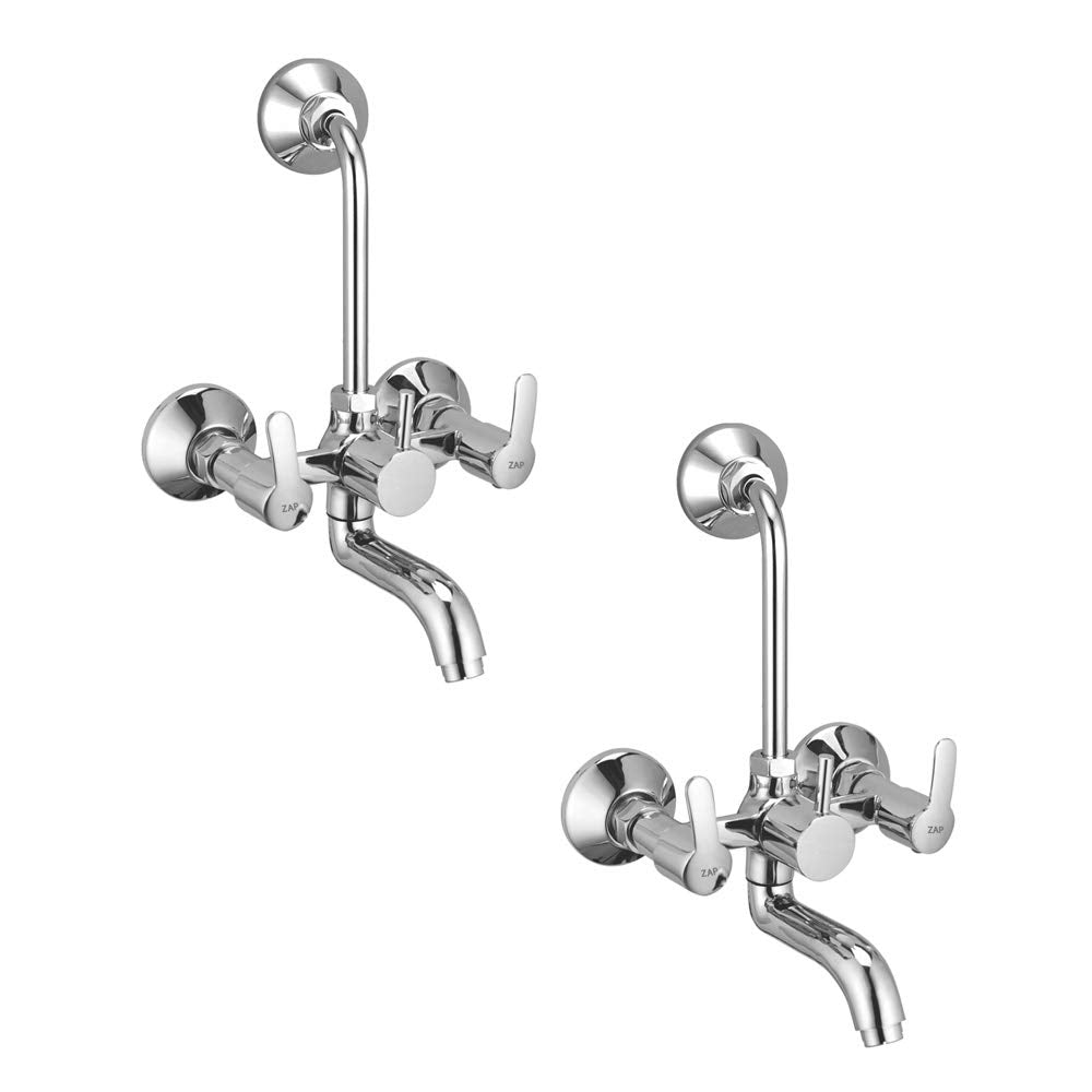 Prime 100% High Grade Full Brass Chrome Plated Wall Mixer With Provision For Over Head Shower and Long Bend Pipe For Bathroom Combo (Pack of 2)