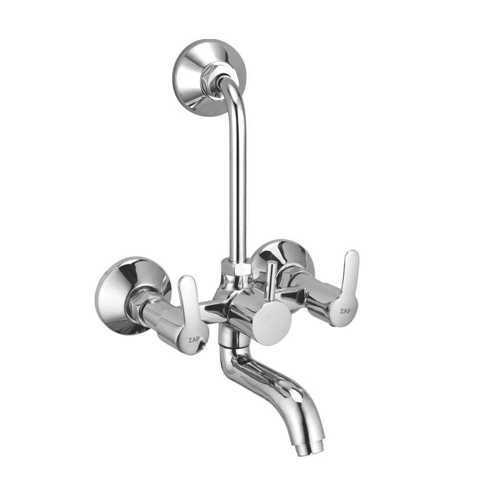 Prime 100% High Grade Full Brass Chrome Plated Wall Mixer With Provision For Over Head Shower and Long Bend Pipe For Bathroom Combo (Pack of 2)