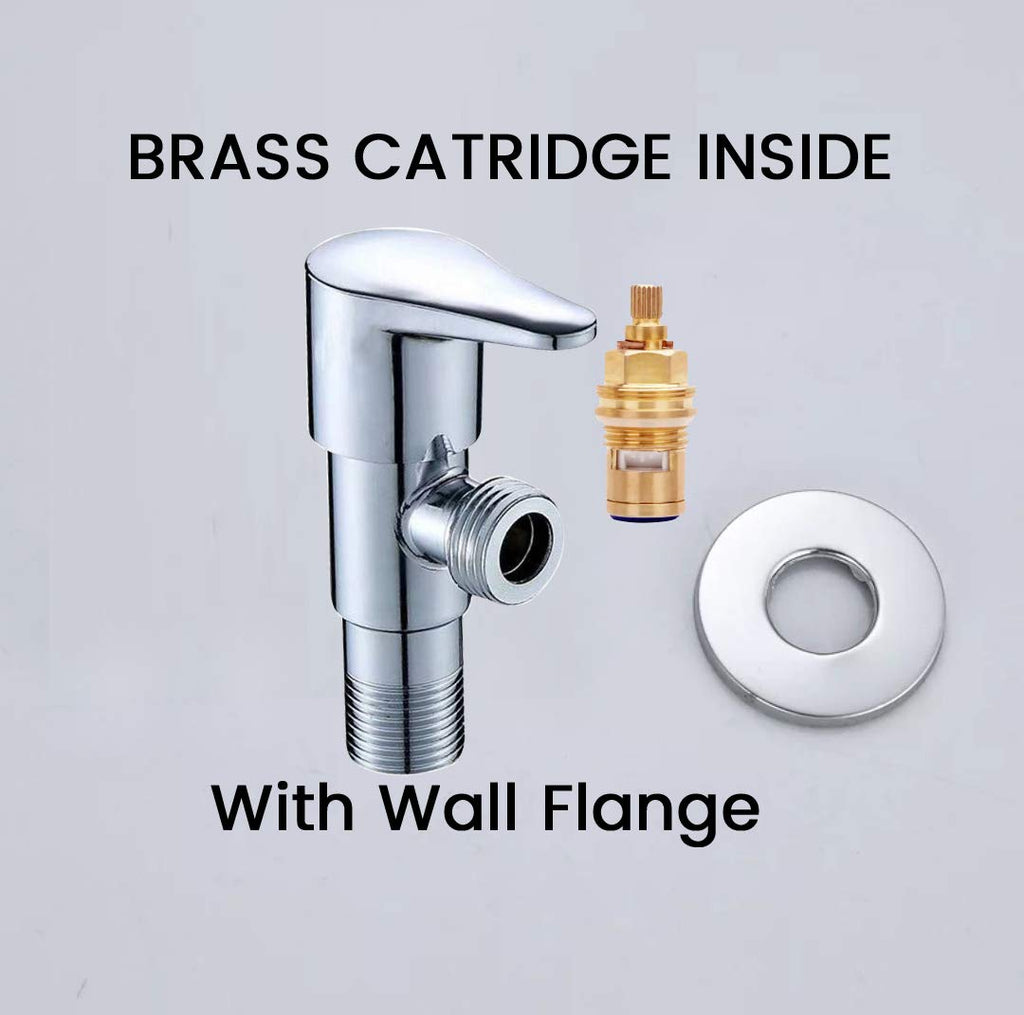 High Grade Brass Angle Cock/Valve of Brass for Bathroom/Kitchen with Wall Flange- Quarter Turn Heavy Fitting Chrome Finish (10, Prime)